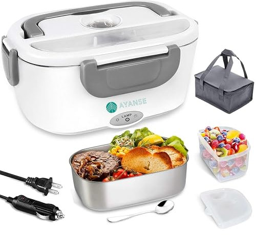 AYANSE Fiambrera Electrica 60W 12/24V & 220V, 1,5 Litros - Taper Eléctrico para Comida con Cuchara y Bolsa Isotérmica - Ideal para Casa, Oficina y Camping