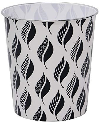 JVL Small Leaves Waste Paper Bin, 24.5cm x 26.5cm Approx, Black and White, One Size