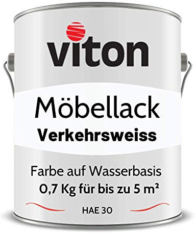 Viton Möbellack - 0,7 Kg - Seidenmatt Weiss - Möbelfarbe auf Wasserbasis - RAL 9016 Verkehrsweiss