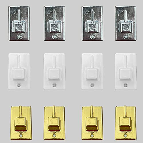 Byour3 - Set 4 Ganci Adesivi per Bastoni Astine Estensibili con Molla a Doppia Pressione Regolabili per Vetri Porte Finestre (Set 4 pz, Cromo)