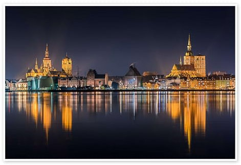 Skyline von Stralsund bei Nacht Poster von Kristian Goretzki 60 x 40 cm Wandbilder Wanddeko