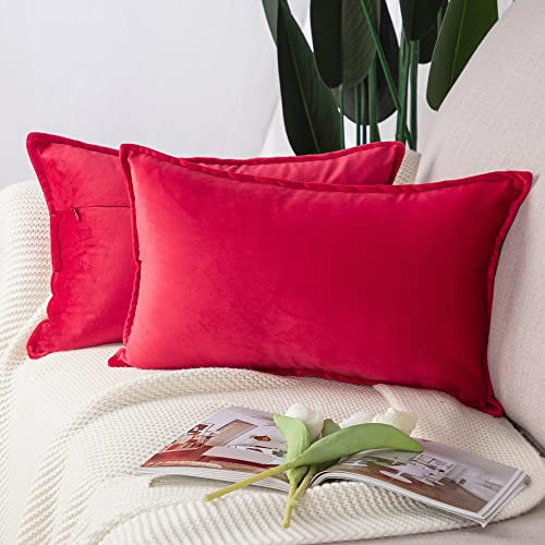 Madizz 2er Set Samt Dekorativ Zierkissenbezüge Luxus Stil Kissenbezug für Sofa für Schlafzimmer Rot 30x50 cm Rechteckigig