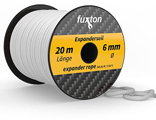 fuxton Gummiseil 6 mm 20 m weiß, elastisch (Expanderseil, Gummiband, Gummischnur, Gummileine, Gummikordel, Planenseil, Spannseil, Seil Plane)