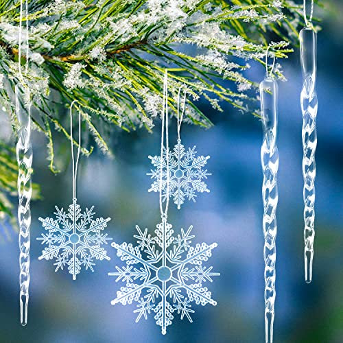 Schneeflocken Eiszapfen Weihnachtsdeko Christbaumschmuck Eiszapfen Anhänger 30 Stück Acryl Eiszapfen Deko Weihnachtenbaum Anhänger für Weihnachten Winter Dekoration