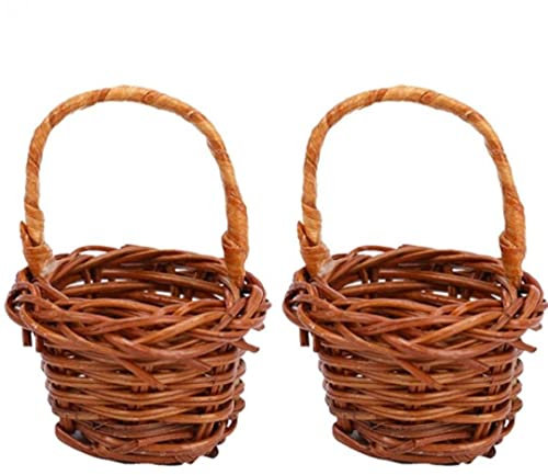 Casiler 2 Stück Mini Gewebte Körbe Griffen Miniatur-feengarten-Dekoration Handgewebter Blumenkorb Für Puppenhaus-zubehör