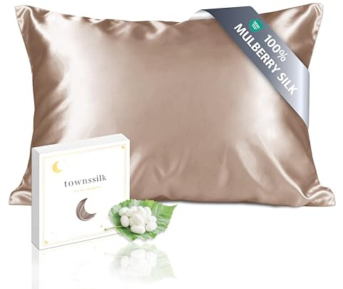 townssilk Beidseitig 100% 19mm Pure Maulbeerseide Kissenbezug für Haar und Haut Gesundheit, 1 Stück 50x80cm Größe Kissenbezug mit verstecktem Reißverschluss 600 Fadenzahl Lightbronze