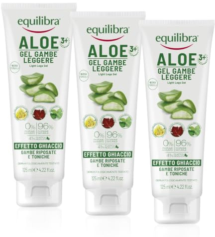 equilibra Corpo, Aloe Gambe Leggere Gel, Gel Fresco a Base di Aloe Vera e Aloe 3+, Effetto Ghiaccio, Favorisce Circolazione Gambe Con Stress del Microcircolo, Dona Sollievo, 3 pezzi da 125 ml