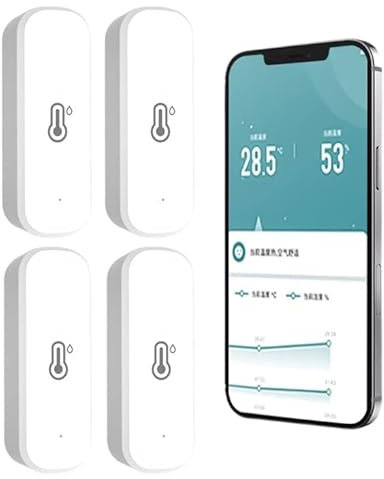 für Tuya WiFi Thermometer Hygrometer Innenraum Thermometer WiFi Temperatursensor Thermometer Thermo Hygrometer mit App Benachrichtigung und Datenspeicherung, 4 Stück