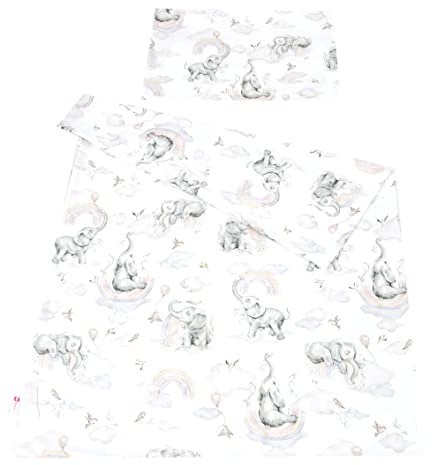 BabyLux Bettwäsche Bezug 2 Tlg. 100 x 135 cm / 90 x 120 cm Kinderbettwäsche Bettwäsche Kind Bettset Baby Babybettwäsche (127. Elefanten Beige, 90 x 120 cm)
