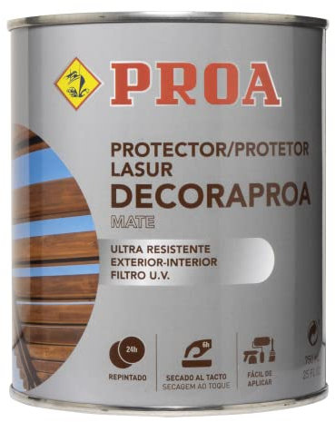 Lasur protector para madera exterior. Teca. 750 ML. Cuida y protege la madera con acabado natural. Mate. Proa.