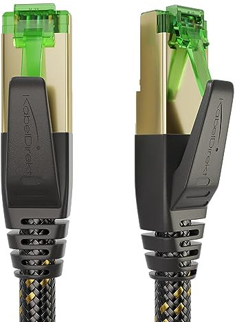 KabelDirekt – Cable Ethernet CAT7 con blindaje triple ultraseguro y cubierta de nylon flexible – 7,5m – Cable de red/Internet (10Gbps para máxima velocidad de fibra óptica, RJ45, Gaming/XBO/PS5)