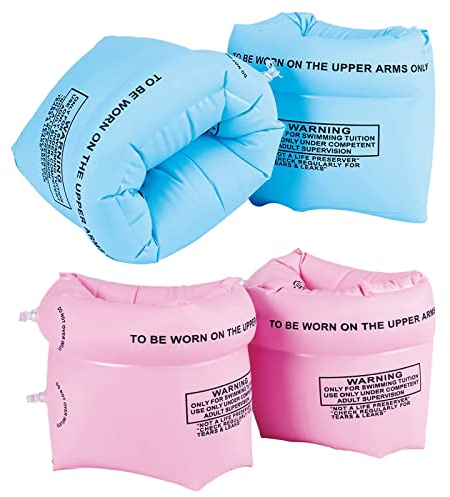 2 Pairs Inflatable Swimming Armbands, Kids Swim Arm Bands Float Roll up Sleeves Pool Learning Swim Training Aids Float Swimming Ring for Boys Girls and Adults
