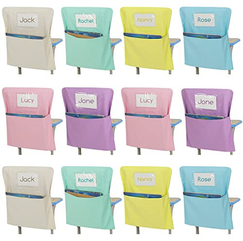 Chapou 24 Pack Chair Pockets for Classroom 16x20 Inch, Heavy Duty Large Seat Organizer with Name Tags Teacher Supplies for Preschool, Kindergarten, Elementary School, Back to School Storage(Colored)