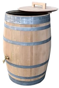 Fass-Schmiede Regentonne Regenfass Weinfass Holzfass Tonne (225 Liter mit Hahn, natur)