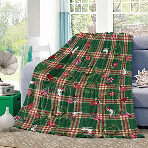Jete De Canape Thème De Noël Bonnet De Noel Chaussettes Et Chaussures Tartan À Carreaux Vert De Noël Vintage Confortable Plaid Canape Douce Couverture Lit pour Pièces Chambre Lit 80x60