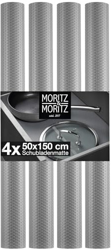 Moritz & Moritz Kitchen - Juego de 4 Alfombrillas para Cajones 50x150cm - Protector cajones Cocina - como Antideslizante Protector armarios Cocina o Protector Nevera - Incl. 20 Pegatinas para Tablero
