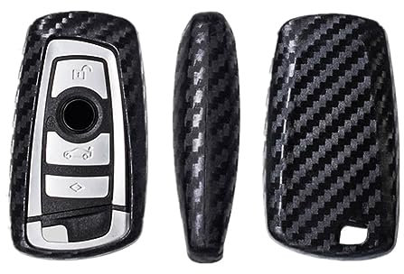 Happyit Ouverture de Cas de Clé de Voiture en Silicone Souple à Motif en Fibre de Carbone pour BMW 1 3 5 Series F10 F11 F20 F25 F30 F31 F34 G20 G30 X3 X4 M3 M4 3 4 Boutons (avec Porte-clés)