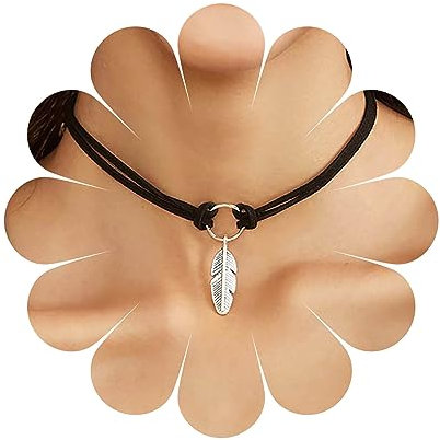 Inateannal Collier Ras Du Cou En Velours Vintage Collier Collier En Velours Noir Collier Pendentif Plume Courte Argent Collier Ras Du Cou En Velours Gothique Bijoux Pour Femmes Et Filles
