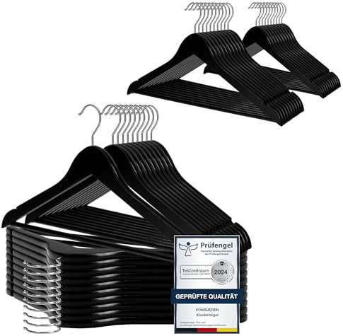 Kleiderbügel Holz VonBueren | 44,5 x 22 cm je Bügel/Holzbügel | Holzkleiderbügel | 360 Grad drehbar (schwarz, 40 Stück)