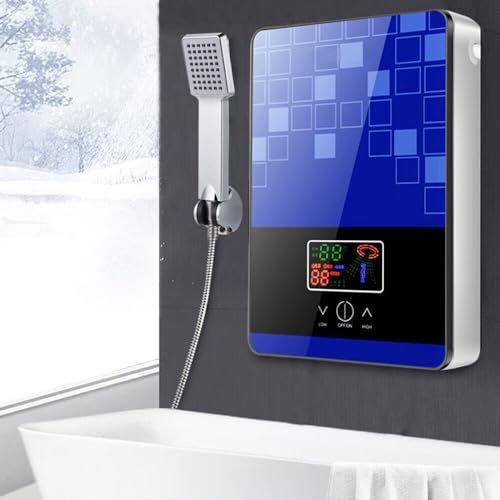 Warmwasserspeicher Durchlauferhitzer, 6500 W, Warmwasserspeicher, elektrisch, geeignet für Dusche, Bad und Küche (blau)