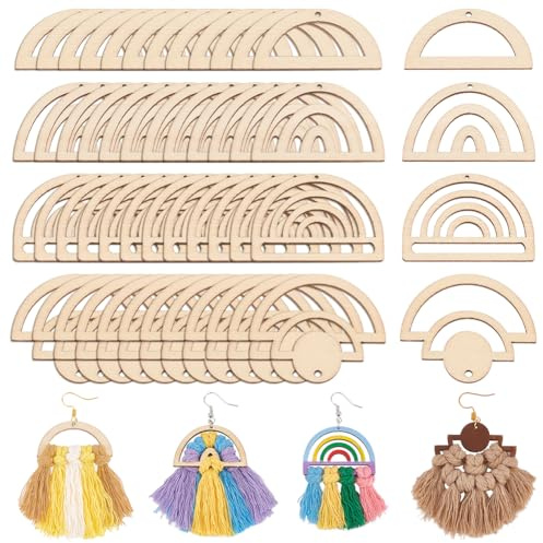 PH PandaHall 200 Stück Rohlinge Aus Unlackiertem Holz Für Ohrringe 4 Stil DIY Regenbogen Ohrring Anhänger Für Ohrringe Halsketten Schmuck Bastelarbeiten Baumschmuck Hängedekorationen