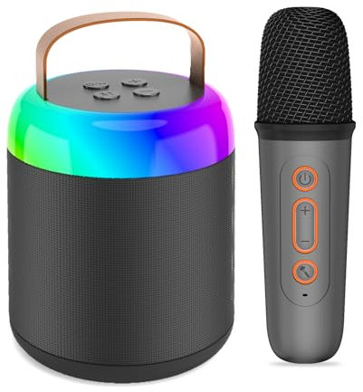 Tipao Machine à karaoké portable avec 1 microphone avec lumières LED, jouet pour filles, cadeau d'anniversaire pour enfants de 14 à 18 ans Noir