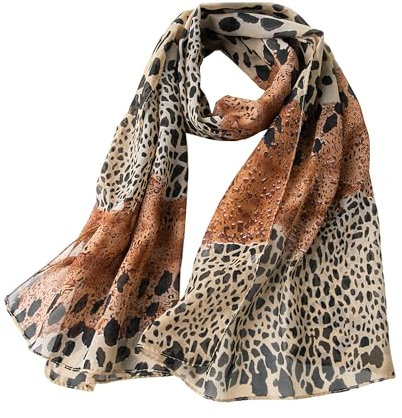 NyxSeat Leopardenmuster-Schal, Damen-Chiffon-Seidenschal, Stilvoller Langer Schal