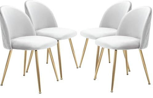 JINPALAY Pack 4 Sillas de Comedor de Terciopelo Sillas Comedor Beige Sillas Cocina Sillas Tapizadas Silla de Salón de Metal Ajustables Piernas Moderna (Beige, 4)