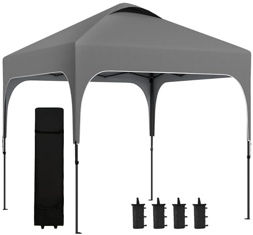Outsunny Tonnelle de Jardin 2,5 x 2,5 m Barnum Pliant Pop-up Hauteur réglable sur 4 Niveaux Tissu Oxford Anti UV50+ châssis Acier Sac de Transport fourni Gris