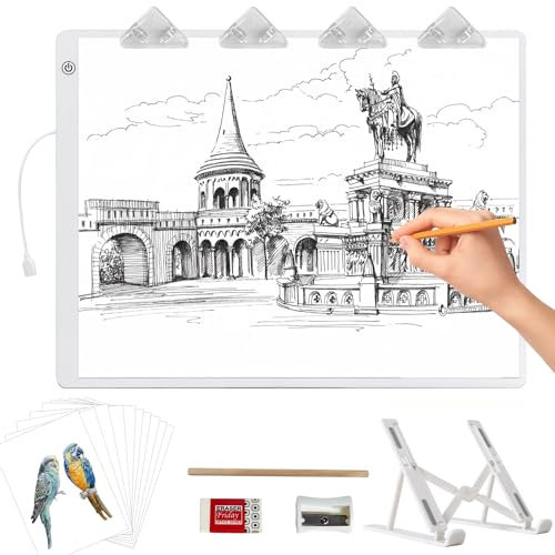 Leuchttisch A3,42×32CM Große Light Pad mit Ständer und Clips,Ultra-Thin diamond painting leuchttisch,Super hell lightbox für Zeichnen, Skizzieren.Einstellbare Helligkeit Leuchtplatte(Weiß)