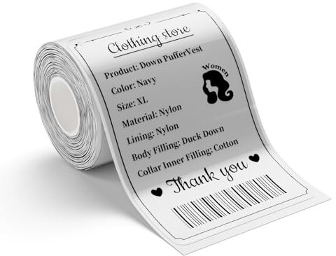 NIIMBOT B1 B21 B3S Etikett, wasserfester Aufkleber 2 x 3.15 (50 * 80mm) für Kleidung, Glasetiketten, Barcode, Kleinunternehmen, 95 Stück pro Rolle, Klar