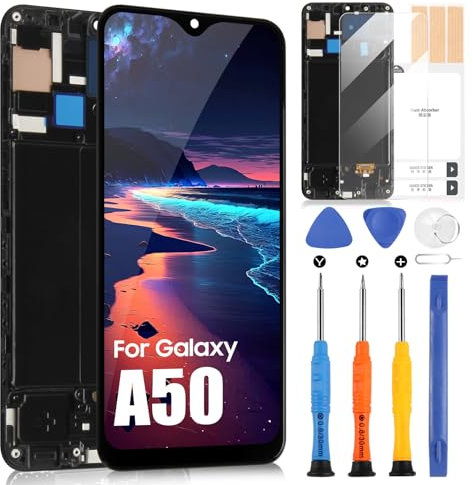 OLED Pantalla para Samsung Galaxy A50 A505 A505F A505A SM-A505F/DS SM-A505FN/DS LCD Display Touch Screen Digitizer Repuesto Reparación con Herramientas (Negro con Marco, No para A505U / SM-A505U)