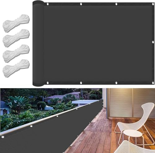 Segeltuch mit Ösen im Viele Größe Und Farben 150 x 150 cm,Sonnenschutz 98% Uv Schutz Windschutz Reißfest Wetterfest, Sonnensegel Oxford Gewebe Rechteckig,Für Balkon Garten, Dunkelgrau