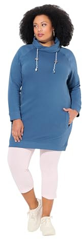 Ulla Popken Damen Sweatkleid, Stehkragen, Langarm, Taschen Kleid, Tintenblau, 42-44 EU