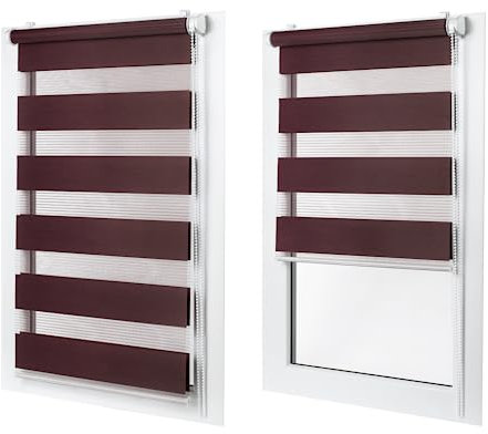 Doppelrollo ohne Bohren – Sichtschutz und Sonnenschutz, Klemmfix – Weinrot, 85 cm breit (Stoffbreite) x 120 cm hoch (Fensterhöhe) – Duo Rollo für Fenster/Tür, lichtdurchlässig/verdunkelnd