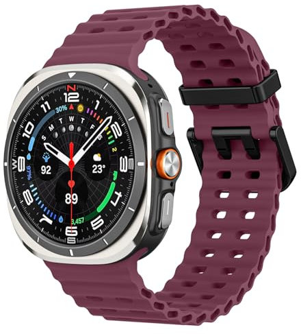 MoKo Correa Deportiva Compatible con Samsung Galaxy Watch Ultra 47mm (2025/2024) para Hombre Mujer, Pulsera de Silicona Suave Transpirable e Impermeable, Rojo vino