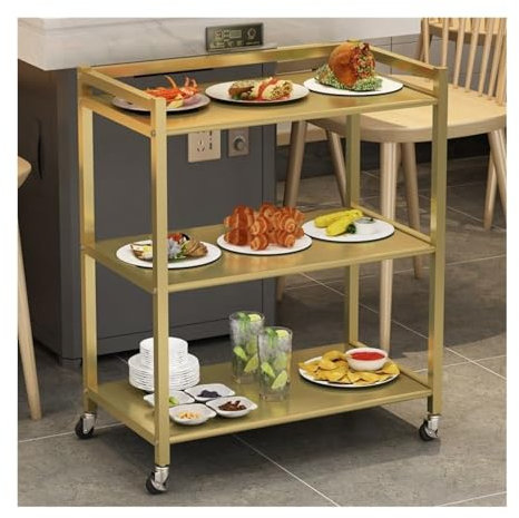 SDA287MZ Servierwagen Mobiles Gemüseregal, Hot-Pot-Geschirrregal, Küchenkorb-Aufbewahrungsregal, mehrschichtiges Küchen-Geschirrregal von Boden zu Boden Barwagen(Golden)