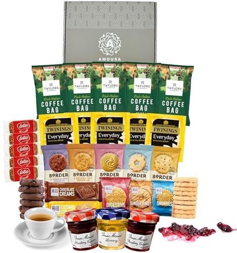 Afternoon Tea Hamper - This Tea and Coffee Hamper Gift Features 43x Items Total, including Teabags, Coffee Bags, Mini Jams & Honey, Biscuits & More - Gift for Women & Men.