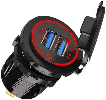 Chargeur de téléphone pour voiture - Charge rapide - 2 ports - Étanche - Chargeur de téléphone portable - 45 W - Charge rapide pour voitures, camping-cars, tout-terrain