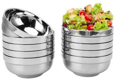 Cuencos Cocina, Juego De 10 Bol Acero Inoxidable 304, Tazones para Mezclar Cocina, Ensaladera Boles Aptos para Apilables, Apto para Lavavajillas Ahorra Espacio