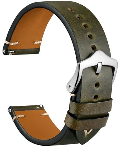 WOCCI 18mm Leder Uhrenarmband, Ölwachs Vollnarbenleder (Olive)