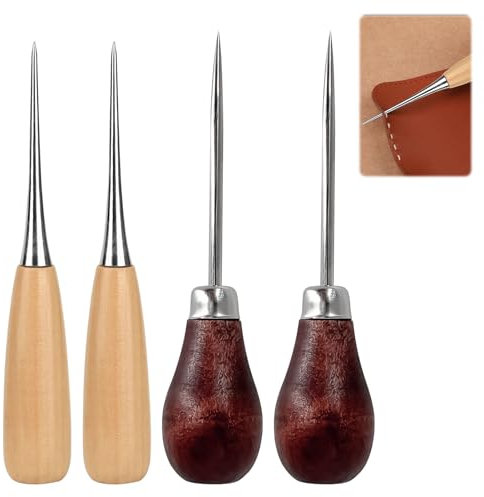 Bradawl, 4 Pcs Bradawl Tool, Gourd Shape Awl Tool,Brown Beige Sewing Awl for Wood, Bradawl Tool for Wood for Perforating Leather, Sewing, Paper Crafts, DIY Handicrafts