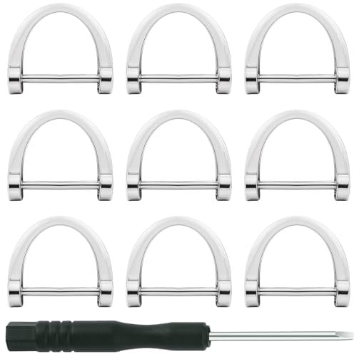 9 Stück 3/4 Zoll D-Ringe Metallringe Tasche Strap Haken Hufeisenförmige D-Ring Schlüsselanhänger mit Schraubbügel für Selbstgemachte Halsbänder,Geldbörsen-Ersatz mit Kleinem Schraubendreher (Silber)