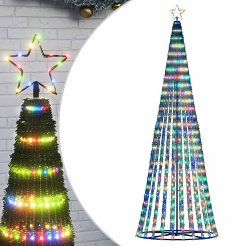 vidaXL LED Weihnachtsbaum, Beleuchtet Tannenbaum Kegelform, Christbaum 475 LEDs 8 Lichteffekte, Weihnachtsdeko Lichterbaum Innen Außen, Mehrfarbig 247cm