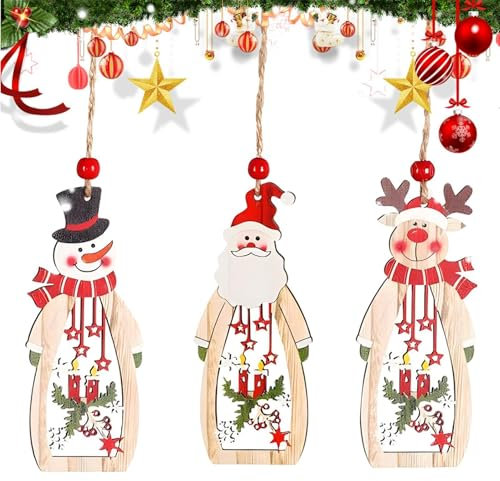 Weihnachtsmann Ornamente aus Holz, Weihnachtsmann Ornamente | Leere Weihnachtsschmuck des Weihnachtsmann,Traditionelle lustige Vintage Deko Ornamente mit Seil