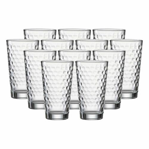 Ritzenhoff & Breker Favo Longdrinkgläser 12er Set, 400 ml, Wassergläser und Trinkgläser mit optischer Wabenstruktur, Glas, Klar