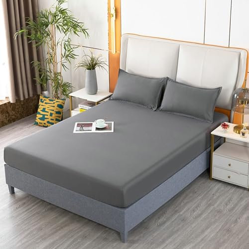 Calefee Boxspringbett Spannbettlaken 150x200 27cm, Betttuch ohne Kissenbezug Polyester Einfarbig Dunkelgrau