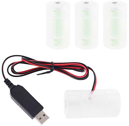 HYROOY D Battery USB-betriebenes Kabel, 2 m, ersetzt 1 bis 4 Stück LR20 D 1,5 V Batterie für Warmwasserbereiterlampe ohne Behälter, schwarzer Kunststoff 4D #