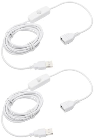 sourcing map Cavo di prolunga USB con interruttore ON/OFF, 2 m, USB maschio a femmina, cavo di prolunga per lampada da scrivania, ventilatore, striscia luminosa a LED, bianco, confezione da 2