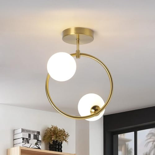 Hudi Fyier Modern Ceiling Lighting Fixtures, Sputnik Chandelier 2 Lights with Glass Ball Lampshade，Small Glass Chandeliers Fitting for Bedroom, Bathroom, Corridor, Hallway, Balcony